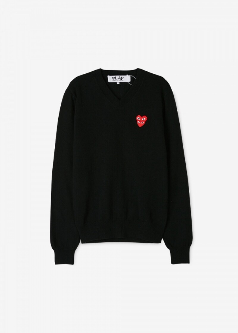 꼼데가르송 남성 더블하트 와펜 블랙 니트 AZ N074 051 1