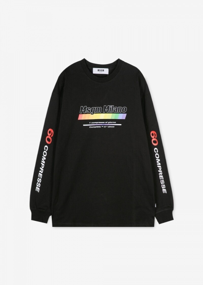 MSGM 남성 멀티 비타민 로고 블랙 긴팔티 2640MM176 195298 99