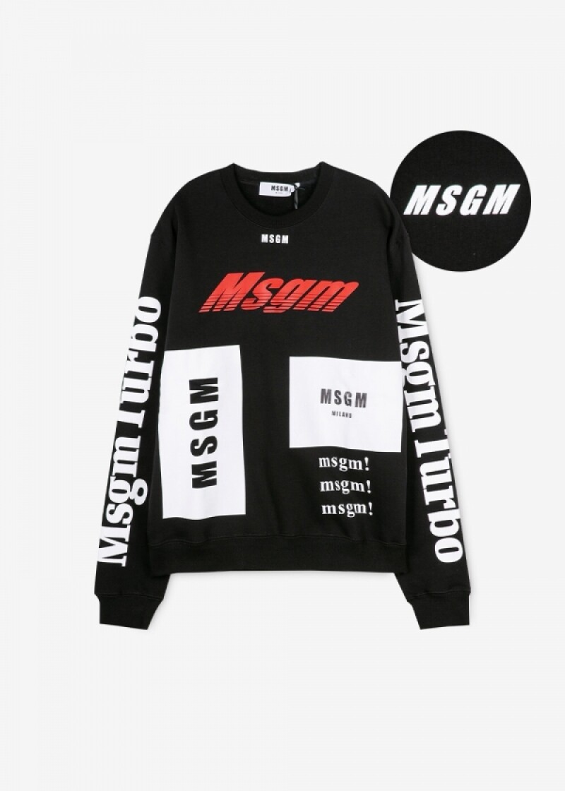 MSGM 남성 멀티 로고 프린팅 블랙 맨투맨 2740MM71 195799 99