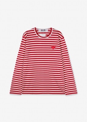 꼼데가르송 여성 하트 와펜 스트라이프 레드 긴팔티 AZ T164 051 4