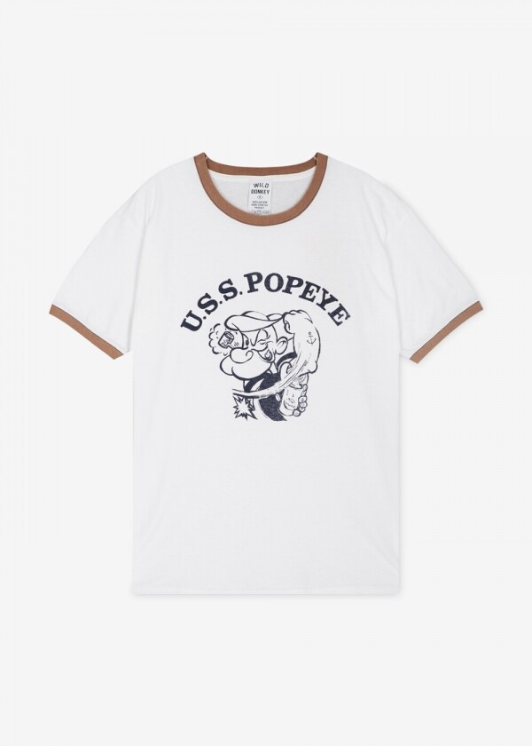 꼬르소밀라노,와일드 동키 남성 뽀빠이 워시드화이트/네이비 반팔티 T-POPEYE LIGHT WASHED WHITE/NAVY