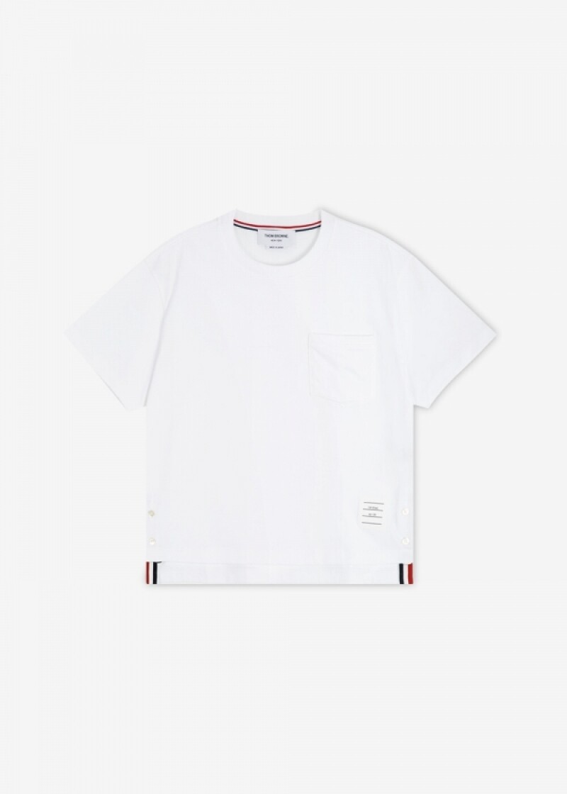 톰브라운 여성 박시 숏 슬리브 화이트 반팔티 FJS123A 00042 100