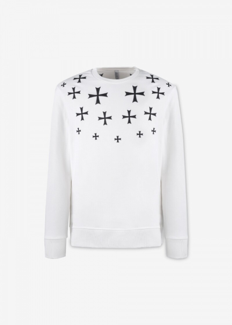 닐바렛 남성 멀티 크로스 프린트 화이트 맨투맨 PBJS376F H536S 526