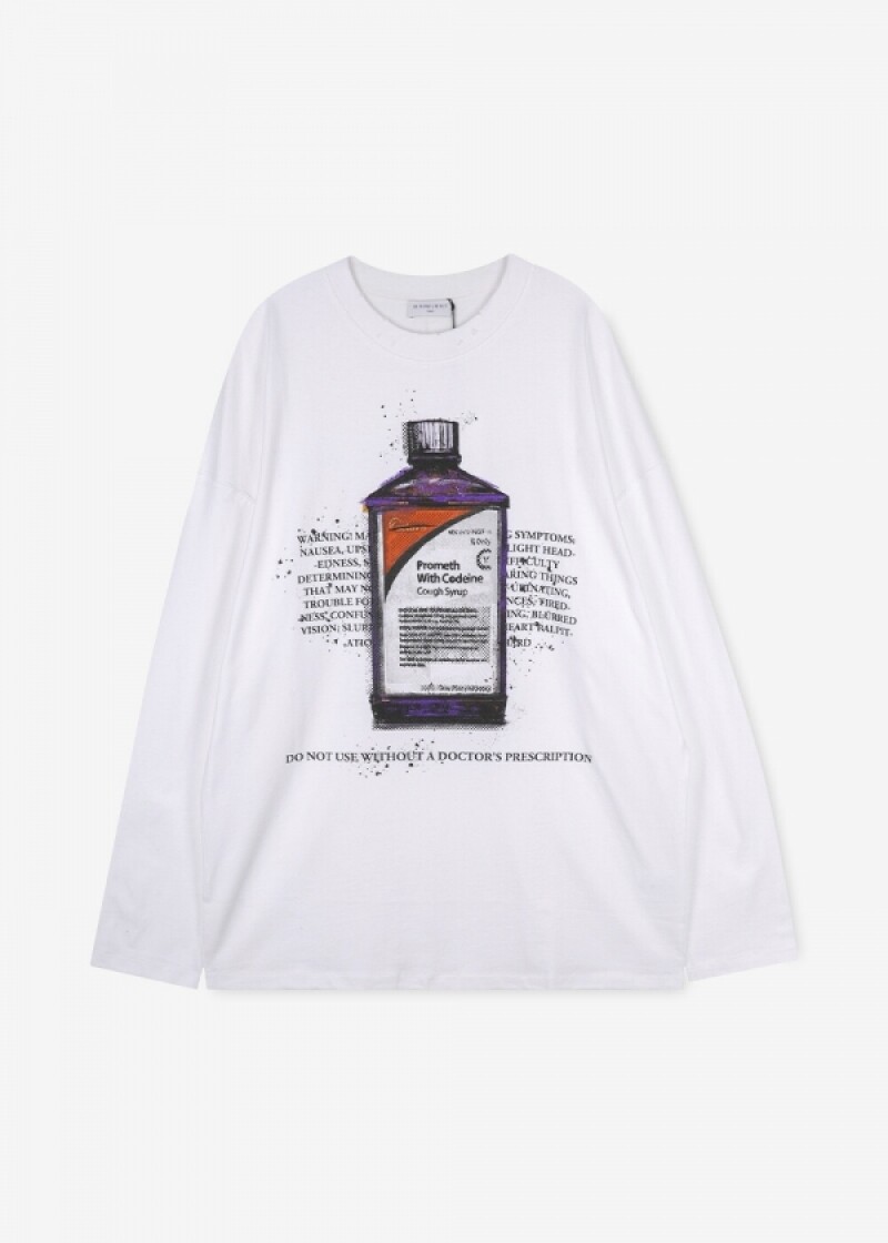 이놈어닛 남성 보틀 프린트 화이트 긴팔티 NUS19261 001