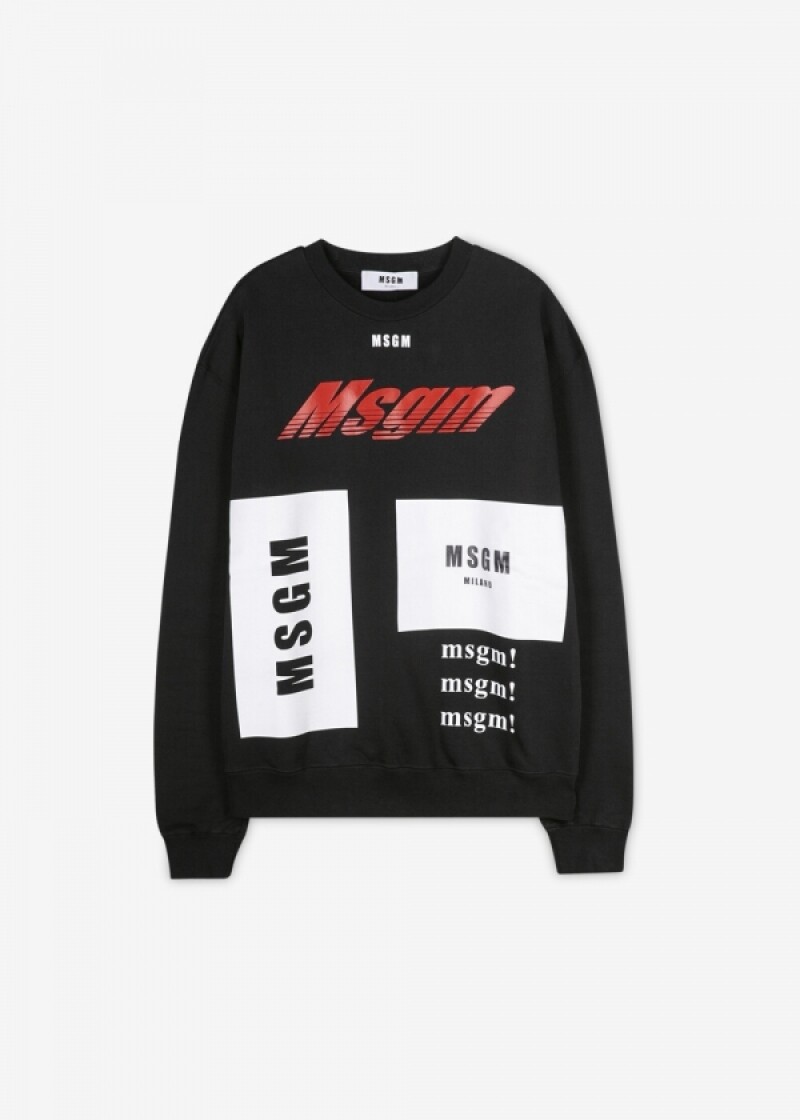 MSGM 여성 멀티 로고 프린팅 블랙 맨투맨 2741MDM172 195799 99