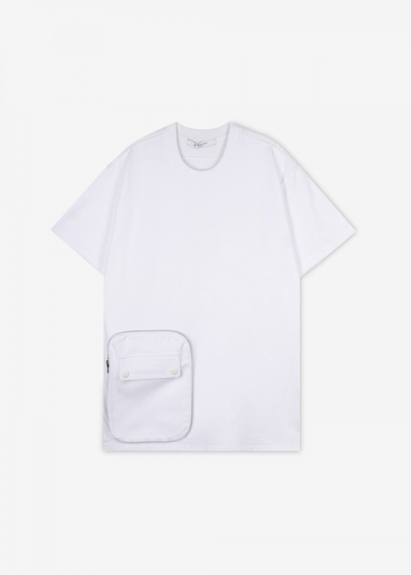 지방시 남성 지퍼 포켓 디테일 화이트 반팔티 7214 666 100
