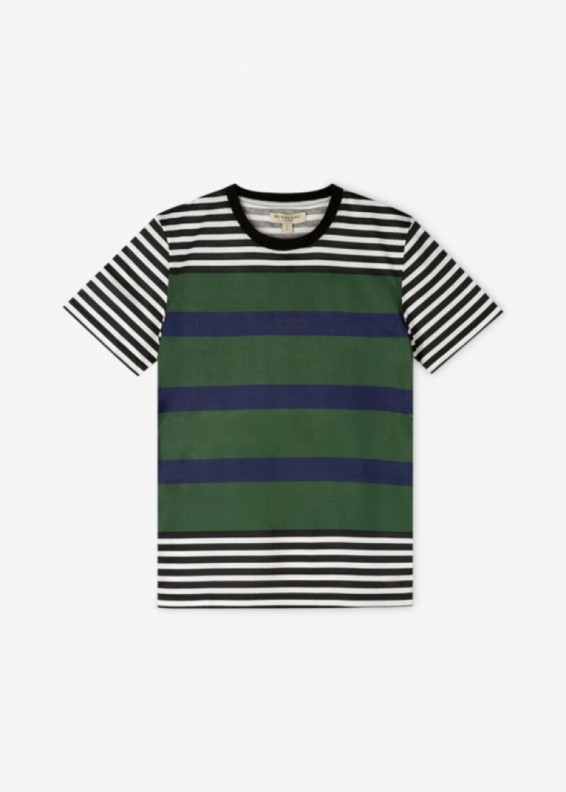 버버리 남성 스트라이프 그린 반팔티 3916669