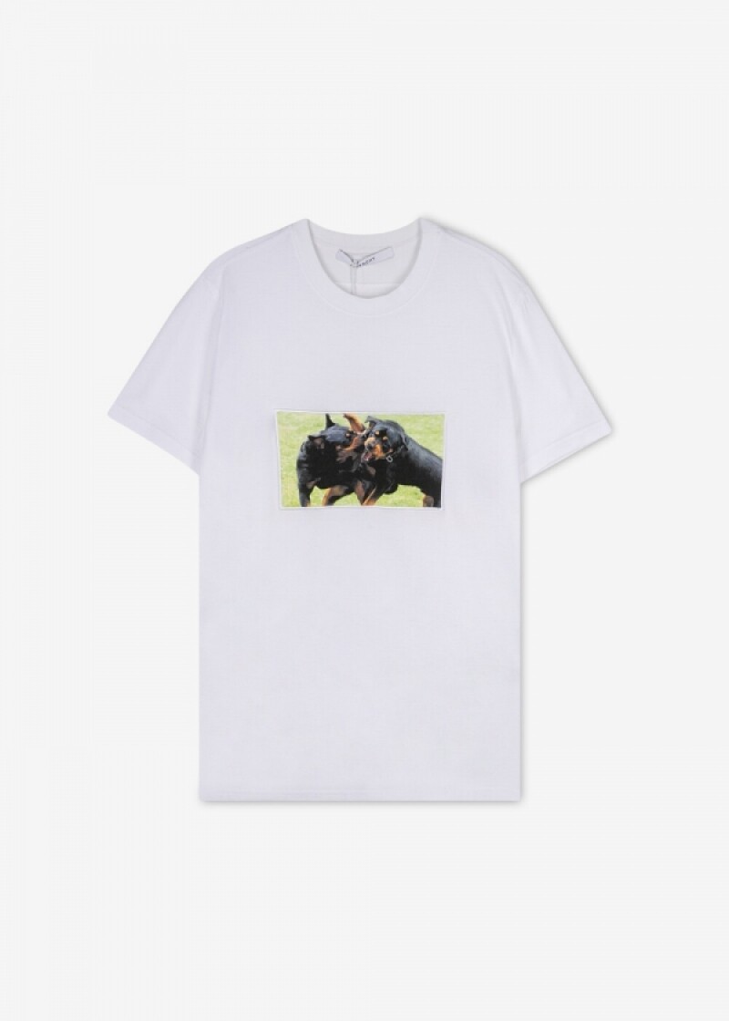 지방시 남성 로트와일러 프린트 화이트 반팔티 7337 651 100