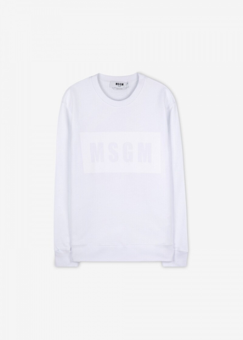 MSGM 여성 박스로고 화이트 맨투맨 2941MDM168 207799 01