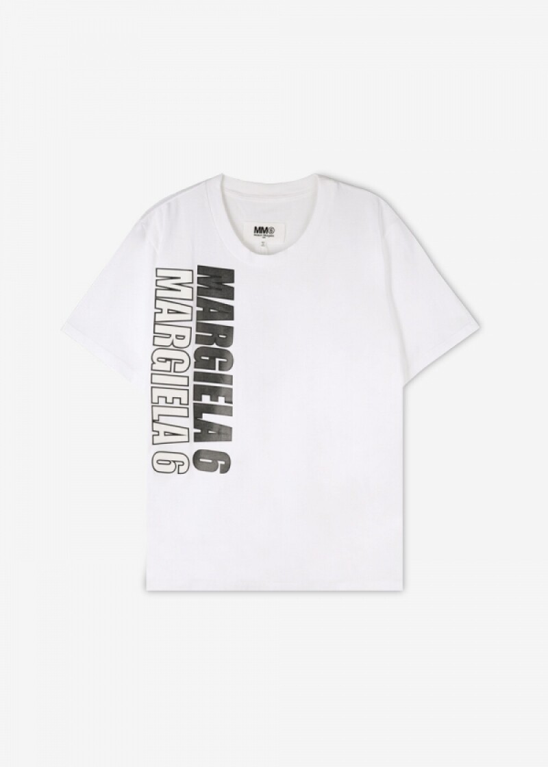 메종마르지엘라 여성 MM6 로고 프린팅 화이트 반팔티 S52GC0177 S23588 100