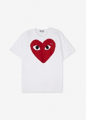 꼼데가르송 남성 더블하트 와펜 화이트 반팔티 AZ T026 051 1