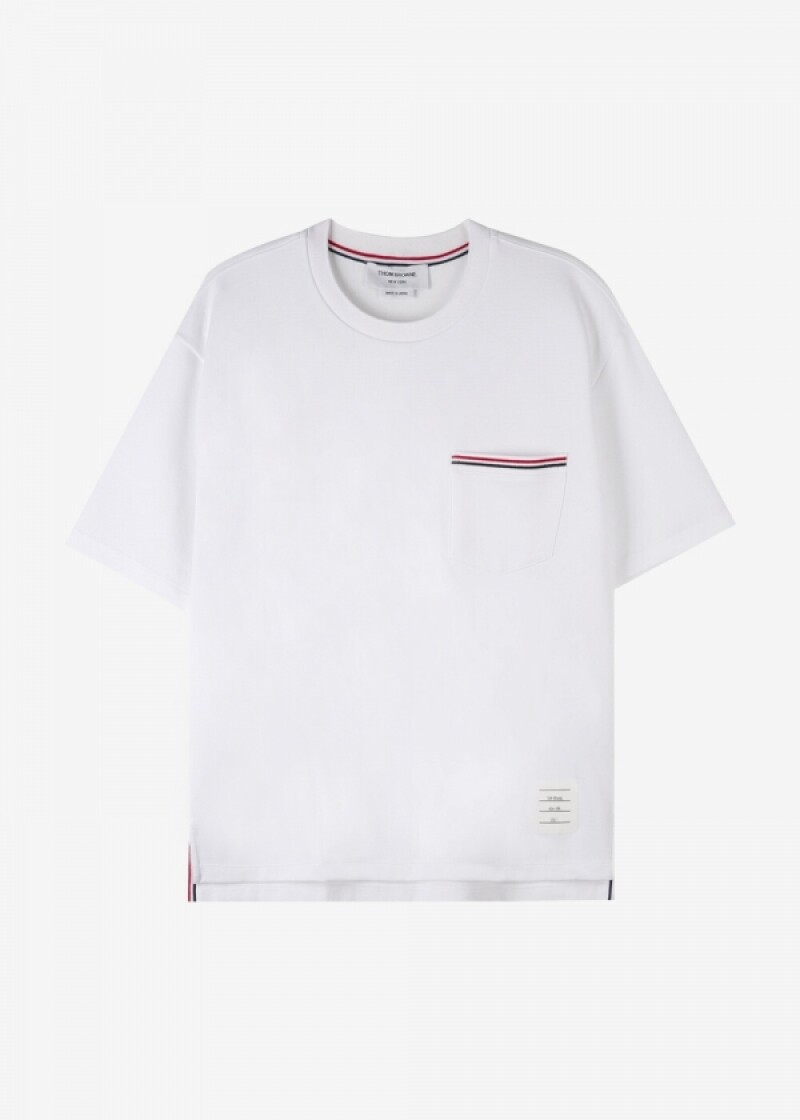 톰브라운 남성 원포켓 화이트 반팔티 MJS183A 07323 100