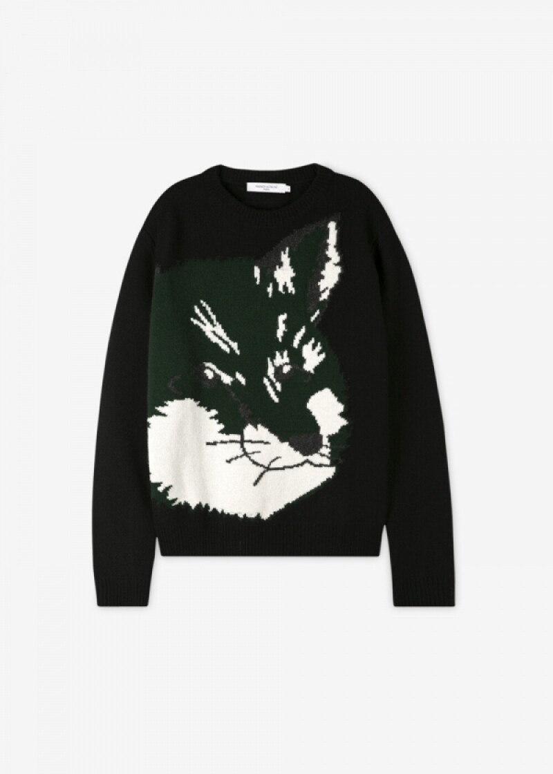 메종키츠네 남성 폭스헤드 블랙 니트 JM00527KT1006 BK