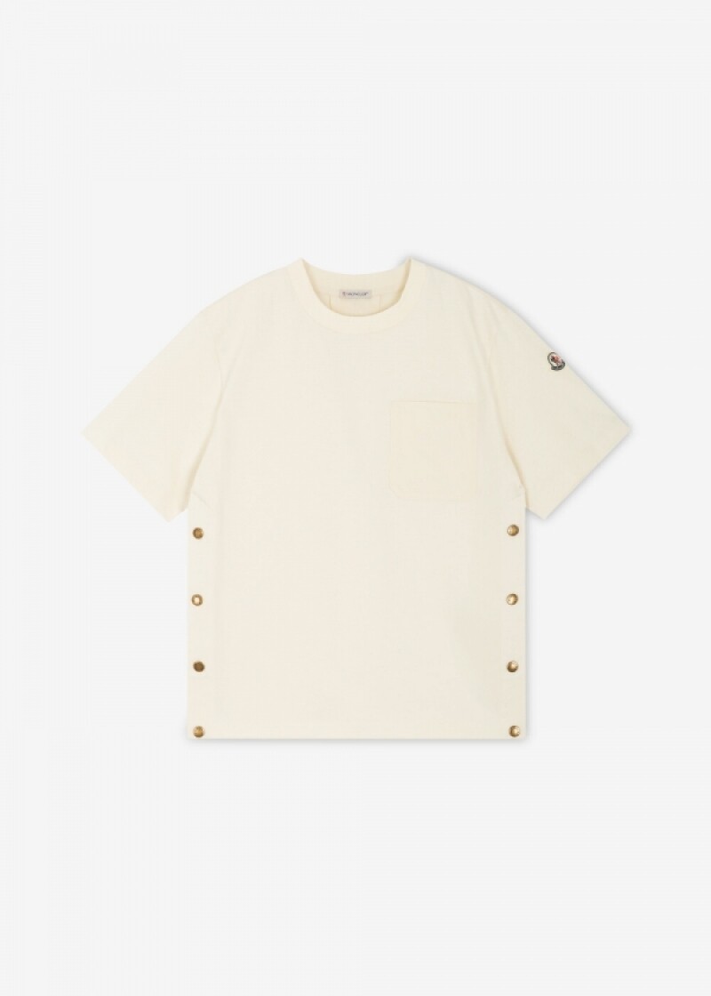 몽클레어 여성 로고 패치 화이트 반팔티 8C00020 89A4U 050