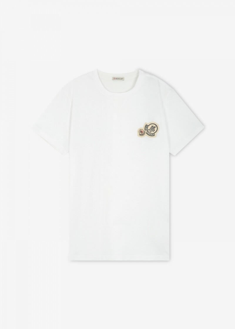 몽클레어 남성 더블 로고 패치 화이트 반팔티 8C00076 8390Y 001