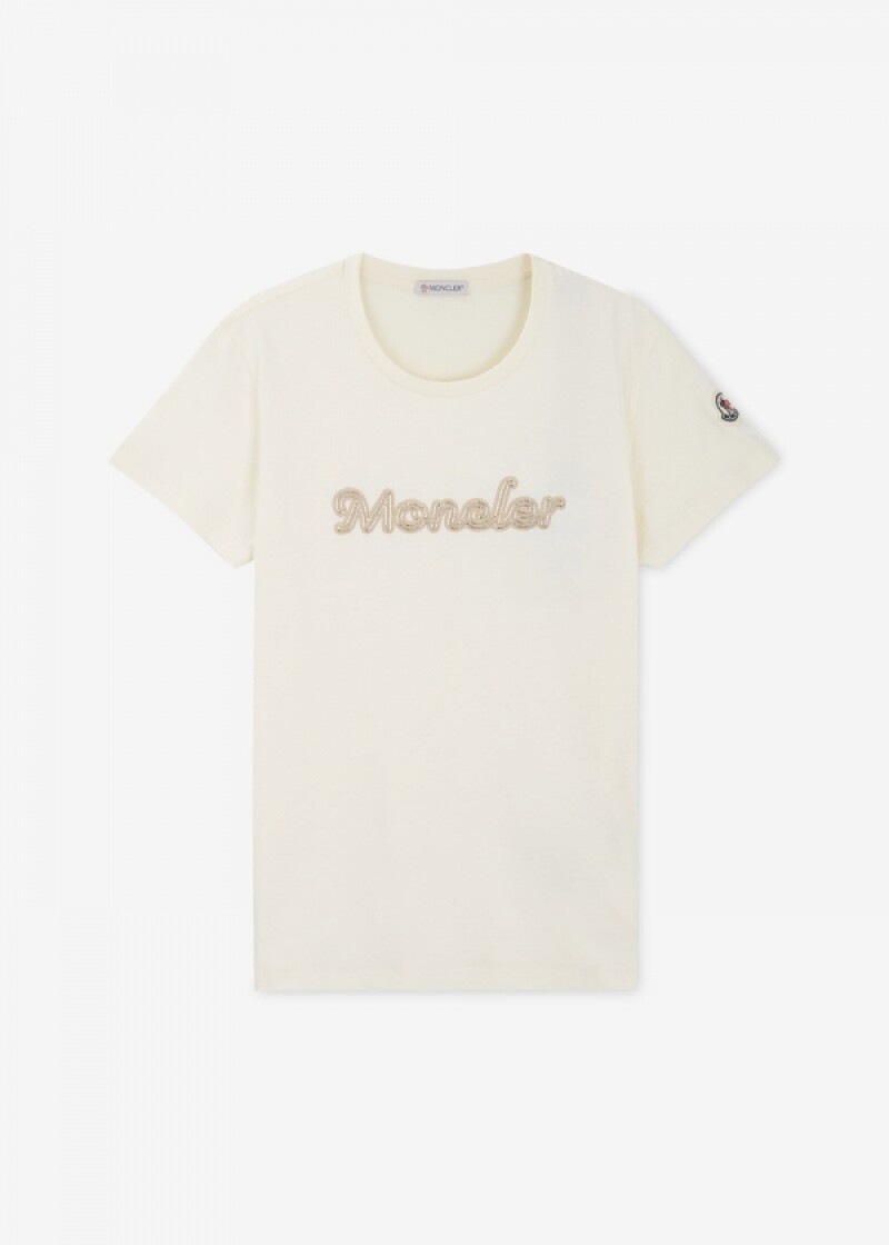 몽클레어 여성 비즈 자수 아이보리 반팔티 8C00009 89AUO 034