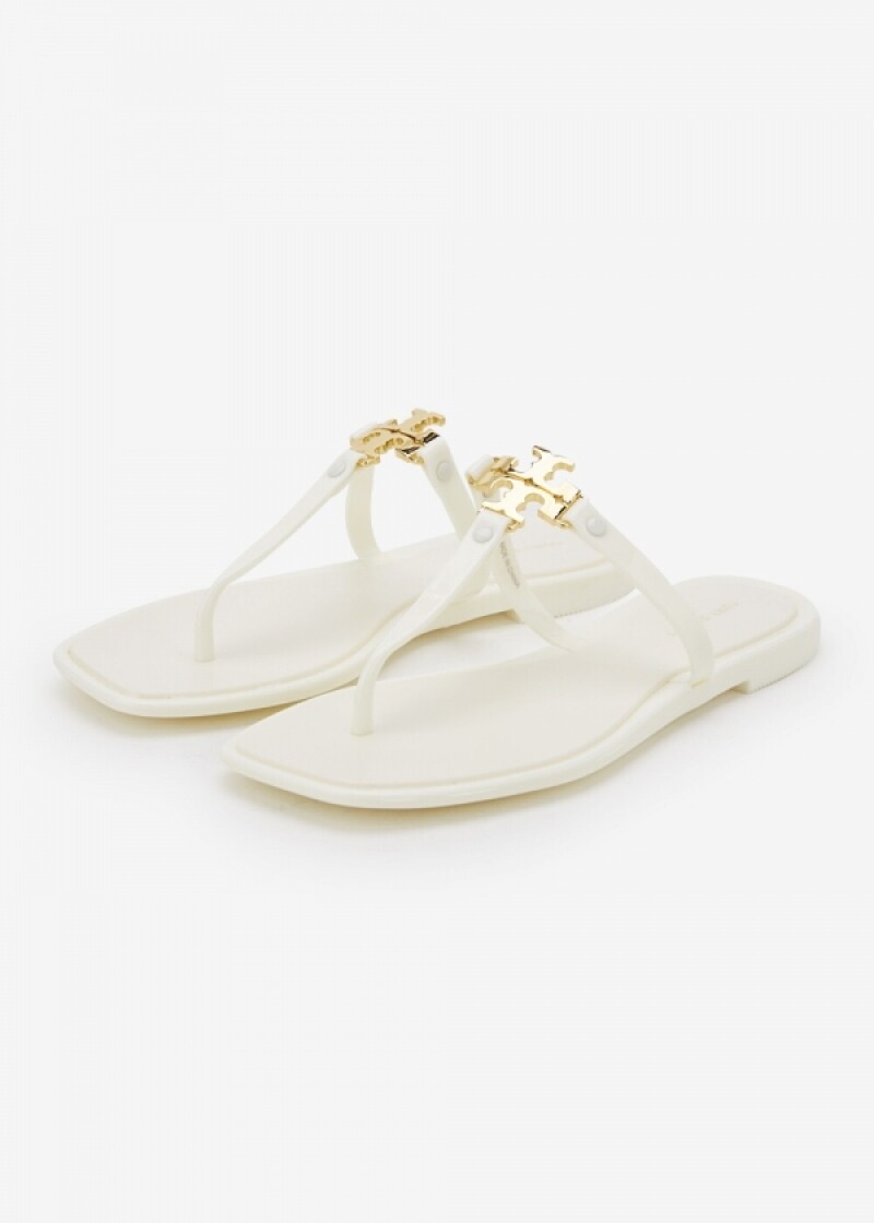 토리버치 여성 록산느 젤리 플랫 플립플랍 아이보리/골드 슬리퍼 137704 102