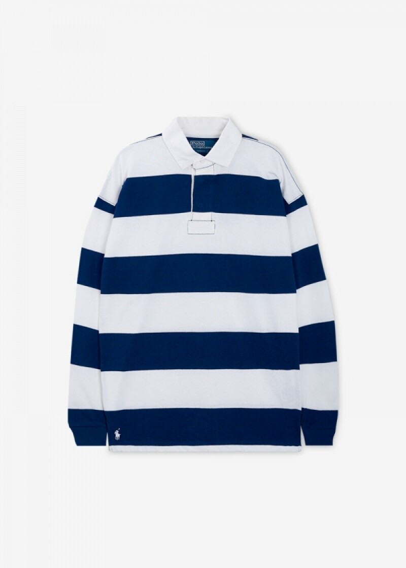 폴로랄프로렌 남성 빅핏 스트라이프 럭비 카라 화이트 긴팔티 710965471 001