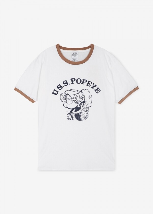 꼬르소밀라노,스크래치_와일드 동키 남성 뽀빠이 워시드화이트/네이비 반팔티 T-POPEYE LIGHT WASHED WHITE/NAVY(183736)