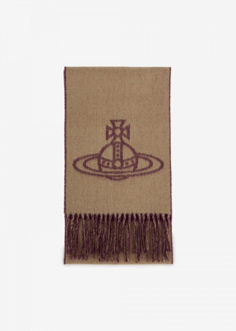 비비안웨스트우드 여성 ORB 로고 카멜 머플러 81030006 W00ZH C406