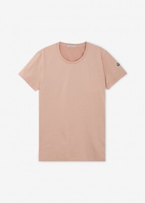 몽클레어 여성 로고 패치 라이트 핑크 반팔티 8C73200 V8058 51J