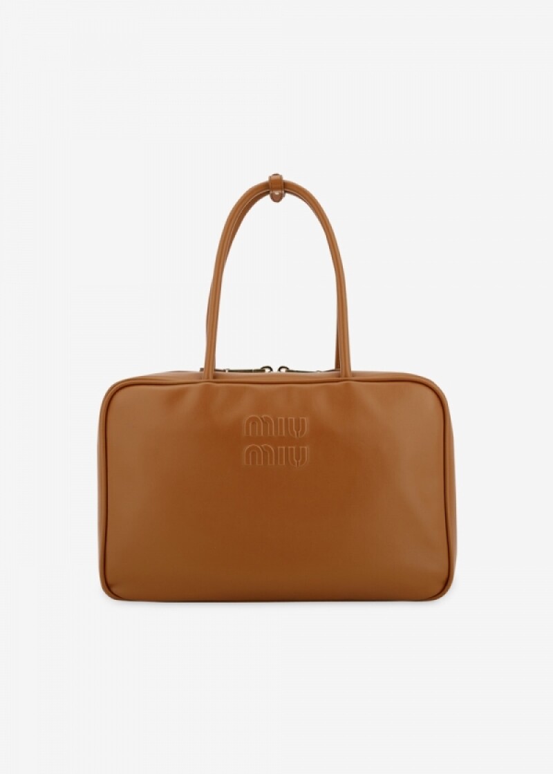 미우미우 여성 로고 코냑 토트백 5BB117 2CRW F0046