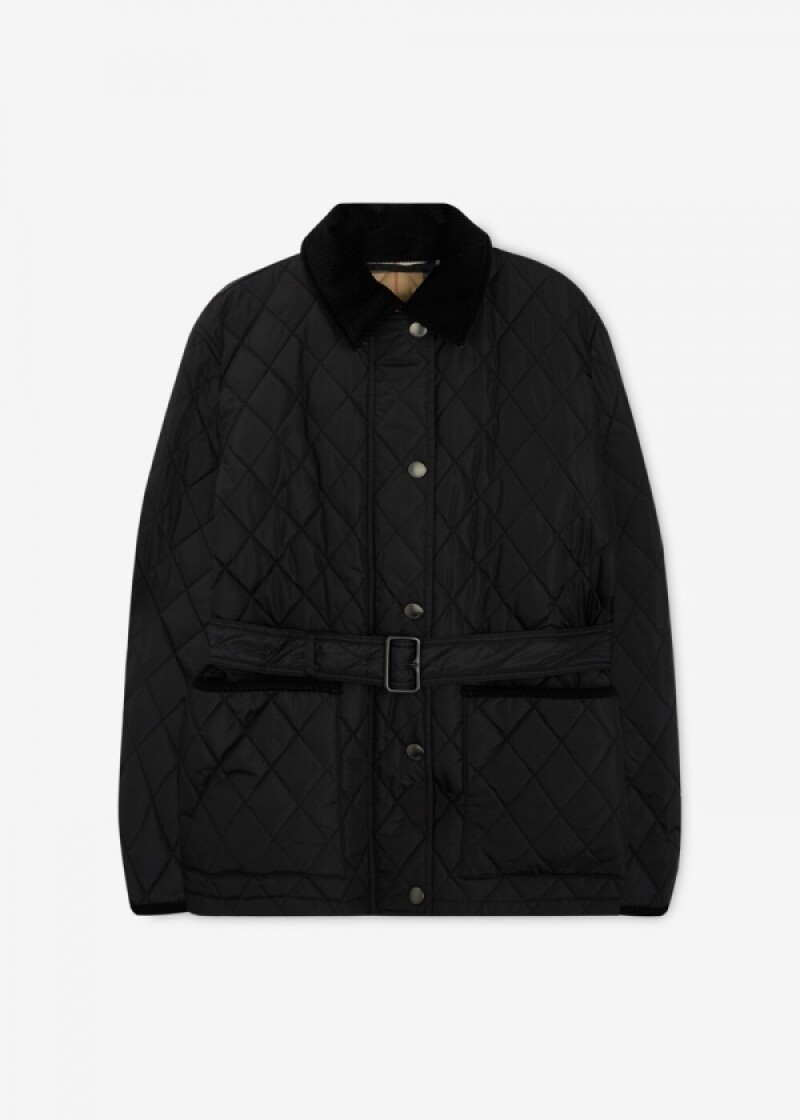 버버리 여성 칠턴 벨티드 블랙 퀼팅자켓 8110378