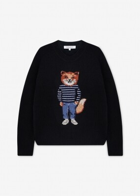 메종키츠네 여성 드레스드 폭스 블랙 니트 PW00812KH0002 BK