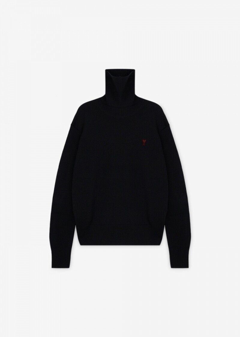 아미 남성 하트 로고 블랙 터틀넥 니트 HKS827 001 009