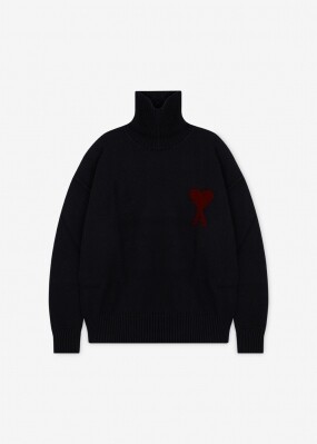 아미 남성 빅 하트 로고 블랙 터틀넥 니트 UKS839U 018 009