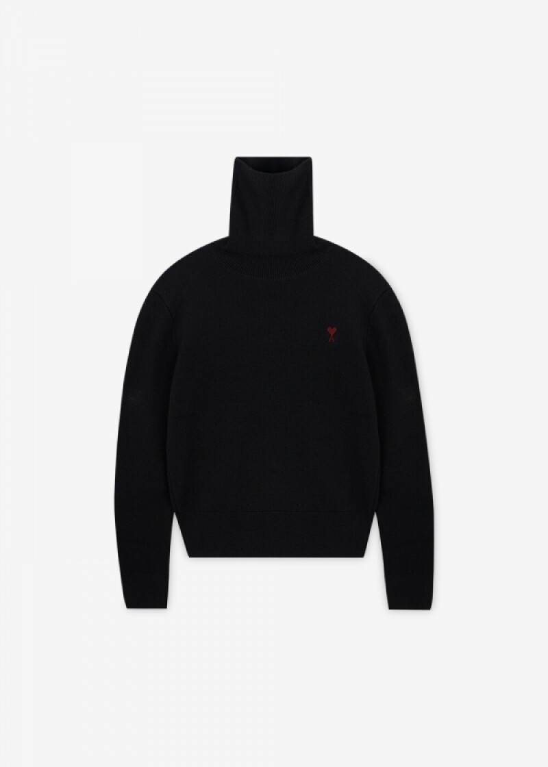 아미 여성 하트 로고 블랙 터틀넥 니트 FKS827 001 009