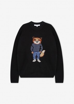 메종키츠네 남성 드레스드 폭스 블랙 니트 PM00806KH0002 BK