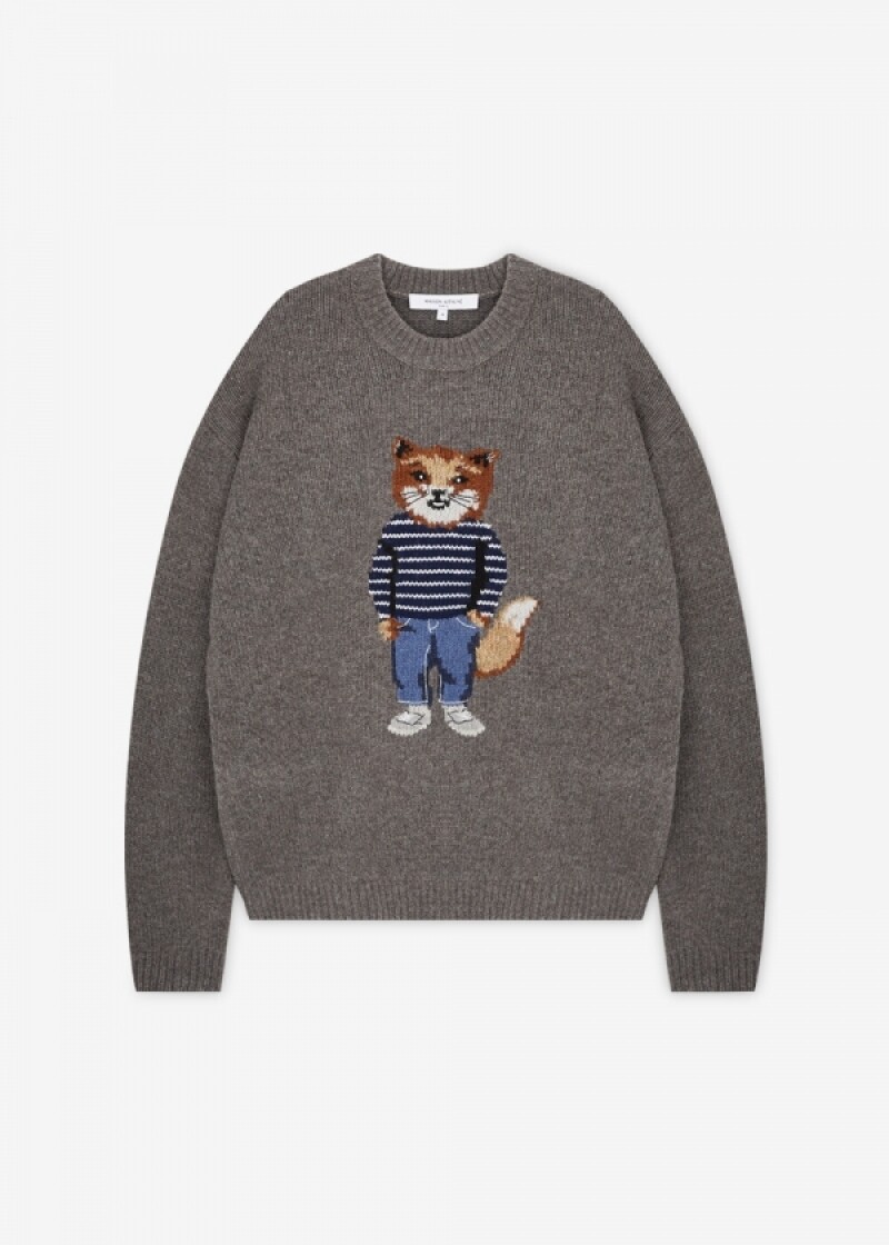 메종키츠네 남성 드레스드 폭스 다크 그레이 멜란지 니트 PM00806KH0002 DGM