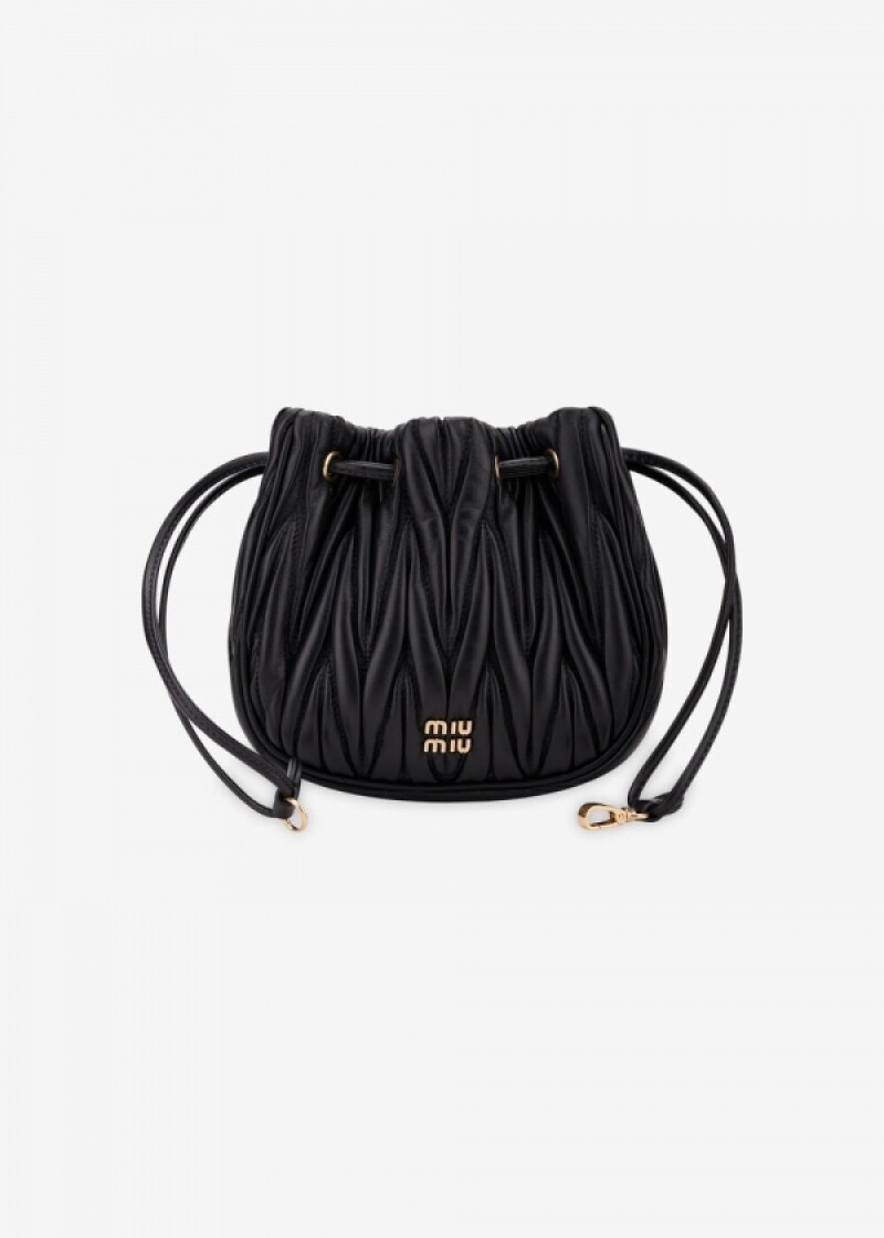 미우미우 여성 나파 드로우스트링 블랙 버킷백 5ND022 AFPP F0002