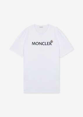 몽클레어 남성 플록 로고 화이트 반팔티 8C00036 8390T 001